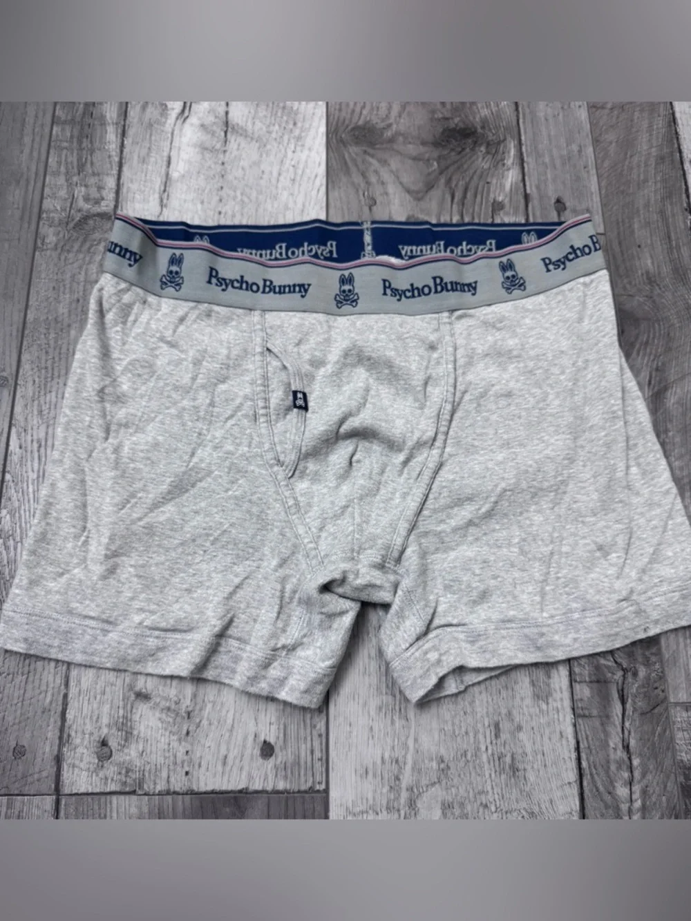 Psycho Bunny Light Gray Boxer Briefs with Navy Logo Waistband XL